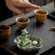Buddha Stones Leaf Meditation Frog Pattern Healing Ceramic Incense Burner Decoration Incense Burner BS 4