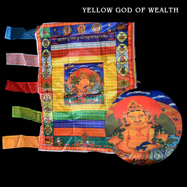 Buddha Stones Tibetan Colorful Windhorse Protection Outdoor Prayer Flag Decoration Decorations buddhastoneshop Yellow God of Wealth