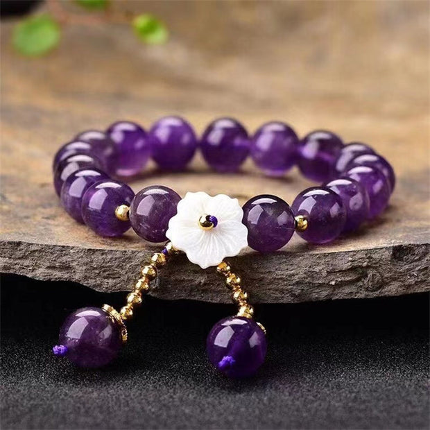 Buddha Stones Natural Amethyst Crystal Flower Spiritual Healing Bracelet Bracelet BS Amethyst (Spiritual Awareness ♥ Inner Peace)