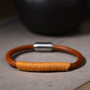 Buddha Stones Tibetan Leather Handmade Five Elements Luck Braid String Buckle Bracelet Bracelet BS Yellow(Earth) 19cm