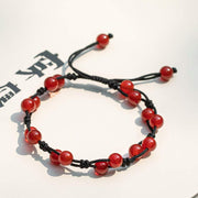 Buddha Stones Red Agate Moss Agate Cinnabar Calm Bracelet Bracelet BS Red Agate&Black String