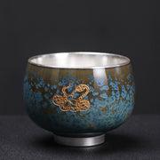 Buddha Stones 999 Gilt Silver Gilt Chinese Zodiac Ceramic Teacup Kung Fu Tea Cup 160ml