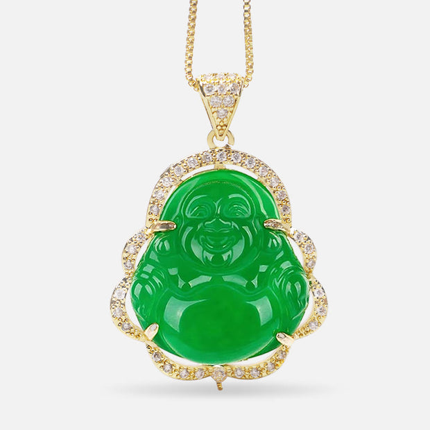 Buddha Stones Good Luck Laughing Buddha Necklace Necklaces & Pendants BS A-Laughing Buddha-Golden/Green