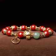 Buddha Stones Year of the Dragon Natural Cinnabar Fu Character Charm Blessing Bracelet Bracelet BS 8