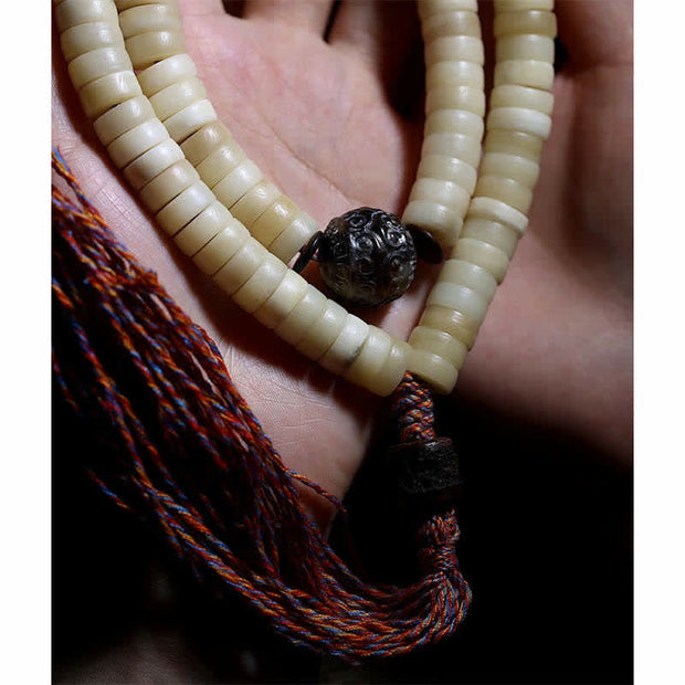 Buddha Stones Tibetan 108 Mala Beads Yak Bone Balance Strength Mala Bracelet Mala Bracelet BS 9