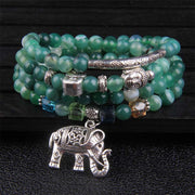 Buddha Stones Natural Agate Elephant Buddha Hope Bracelet Bracelet buddhastoneshop Green Agate
