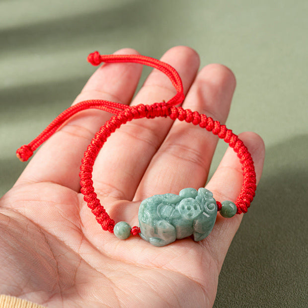 Buddha Stones Handmade Natural Jade PiXiu Protection King Kong Knot Braided String Bracelet Bracelet BS 3