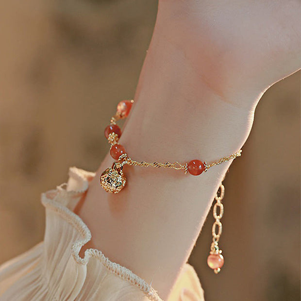 Buddha Stones Red Agate Bell Charm Confidence Chain Bracelet