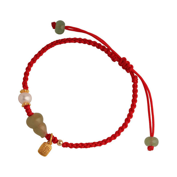 Buddha Stones Green Aventurine Gourd Fu Character Luck Red Rope Bracelet