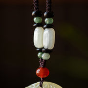 Buddha Stones PiXiu Peace Buckle Jade Small Leaf Red Sandalwood Cinnabar Agate Luck Necklace Pendant Necklaces & Pendants BS 15