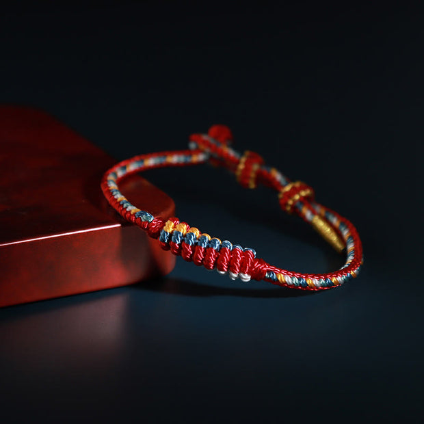 Buddha Stones Tibetan Handmade Eight Thread Peace Knot Prayer Wheel Braided Protection Bracelet
