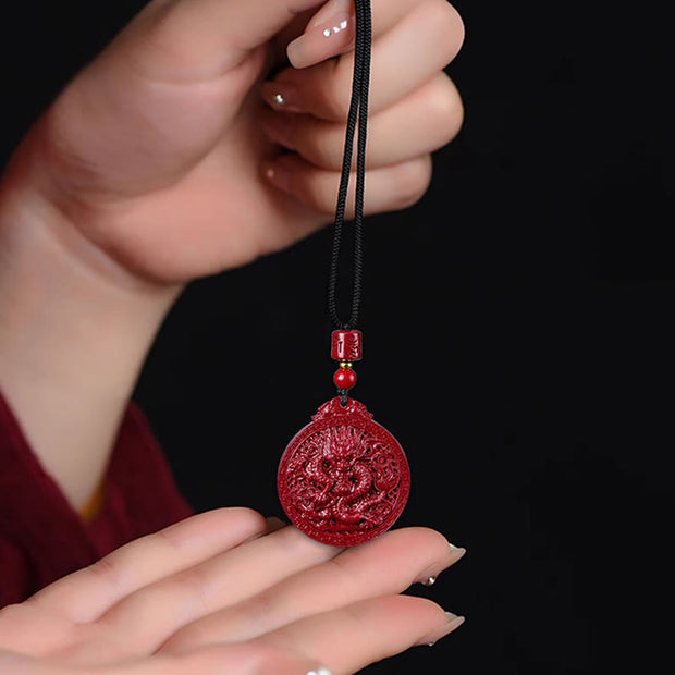 Buddha Stones Year of the Dragon Natural Cinnabar Dragon Protection Necklace Pendant Necklaces & Pendants BS 11