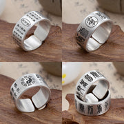 Buddha Stones Taoist Nine-Character Mantra Bagua Yin Yang Engraved Harmony Ring Ring BS 8