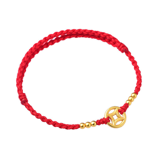 Buddha Stones Copper Coin Strength Braided String Bracelet Anklet Bracelet BS 5