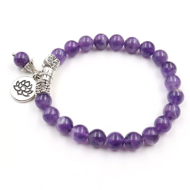 Buddha Stones Amethyst Crystal Lotus Healing Balance Bracelet Bracelet BS 5