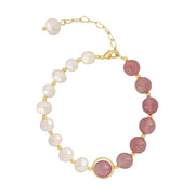 Buddha Stones Natural Strawberry Quartz Pearl Love Positive Chain Bracelet Bracelet BS 2