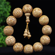 Buddha Stones Chinese Zodiac Rosewood Ebony Boxwood Copper Coin PiXiu Carved Warmth Bracelet Bracelet BS Boxwood Twelve Blessings