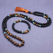 Buddha Stones Tibetan Black Onyx Peaceful Mala Set Mala Bracelet BS 1