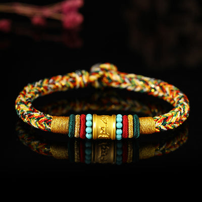 Buddha Stones Tibet 999 Gold Om Mani Padme Hum Handmade Eight Thread Peace Knot Luck Bracelet