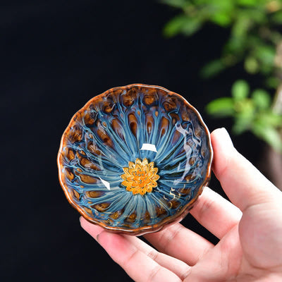Buddha Stones Lotus Peacock Dragon Phoenix Koi Fish Ceramic Teacup Gold Silver Inlaid Tea Cups 120ml (Extra 30% Off | USE CODE: FS30)