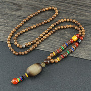 Buddha Stones Tibetan Wenge Wood Bodhi Seed Agate Balance Peace Necklace Pendant Necklaces & Pendants BS Wenge Wood&Cylinder