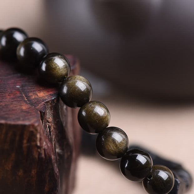 Buddha Stones  Gold Sheen Obsidian Black Tourmaline Wealth Bracelet Bracelet BS 6