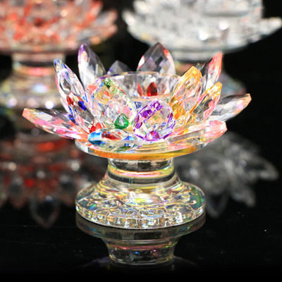 Buddha Stones Lotus Flower Crystal Candle Holder Home Office Offering Decoration