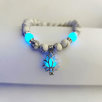 Buddha Stones Tibetan Turquoise Glowstone Luminous Bead Lotus Protection Bracelet Bracelet BS White Turquoise Blue Light
