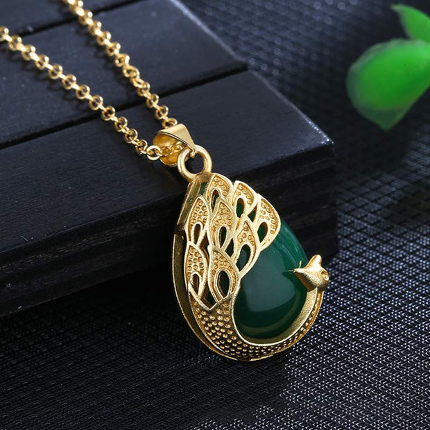 Buddha Stones Pink Crystal Green Chalcedony Peacock Copper Soothing Love Necklace Pendant Necklaces & Pendants BS Green Chalcedony (Strength ♥ Courage)
