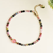 Buddha Stones Natural Colorful Tourmaline Strawberry Quartz Bead Positive Love Bracelet Bracelet BS 4