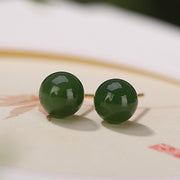 Buddha Stones 925 Sterling Silver Round Cyan Jade Healing Calm Stud Earrings Earrings BS 12