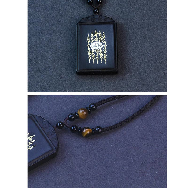 Buddha Stones 999 Sterling Silver Ebony Wood Lotus Inlaid Calm Necklace Pendant