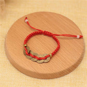 Buddha Stones Copper Coin Fortune Red String Weave Bracelet Bracelet BS Five Copper Coins(Bracelet Size 14-20cm)