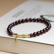 Buddha Stones 14K Copper Plated Gold 925 Sterling Silver Plated Gold Natural Garnet Bamboo Protection Bracelet