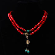 Buddha Stones Tibetan Mala Red Turquoise Lucky Necklace Bracelet Mala Bracelet BS 3
