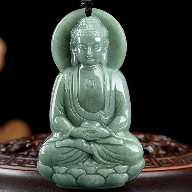 Buddha Stones Amitabha Buddha Jade Amulet Compassion String Necklace Necklaces & Pendants BS 5