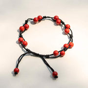 Buddha Stones Red Agate Moss Agate Cinnabar Calm Bracelet Bracelet BS Cinnabar&Black String