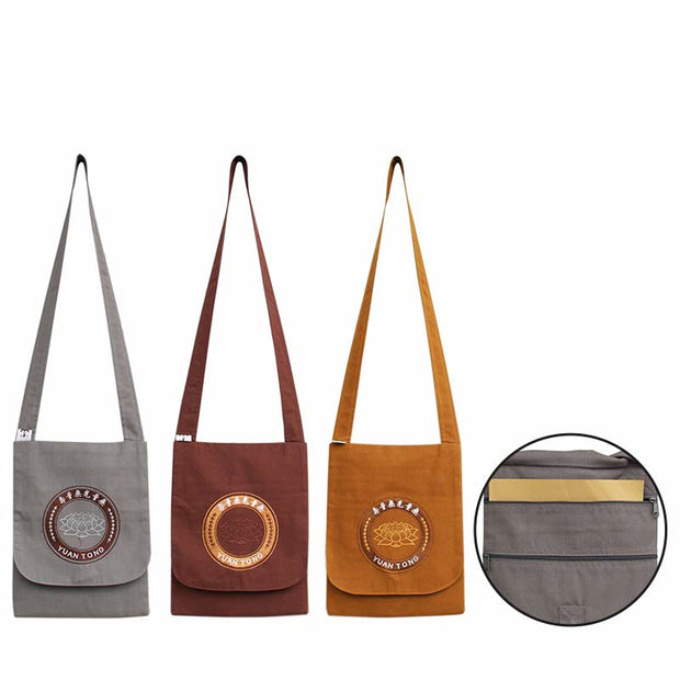 Buddha Stones Lotus Embroidered Spiritual Mind Practice Cotton Shoulder Bag Crossbody Bag Bag BS 1