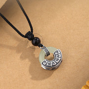 Buddha Stones 925 Sterling Silver Natural Hetian Jade Peace Buckle Prosperity Necklace Pendant Necklaces & Pendants BS 2