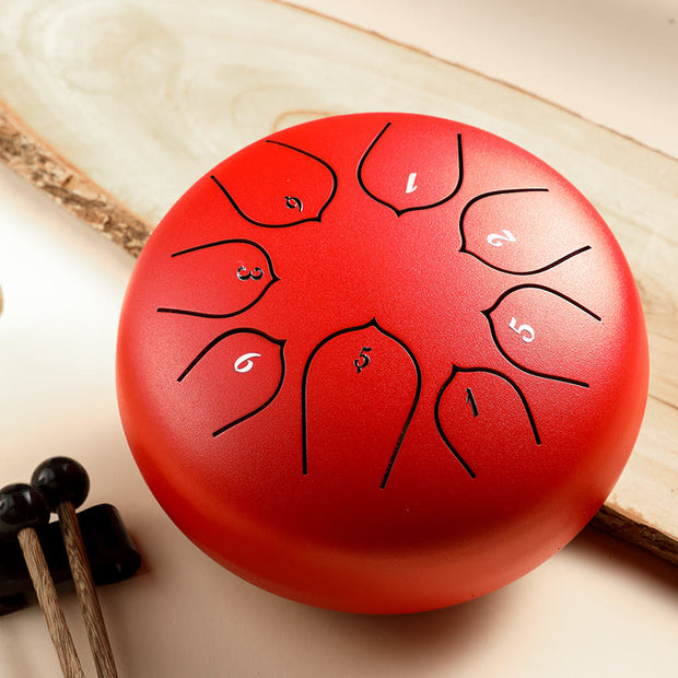 Buddha Stones Steel Tongue Drum Sound Healing Meditation Lotus Pattern Drum Kit 8 Note 6 Inch Percussion Instrument Tongue Drum BS Red