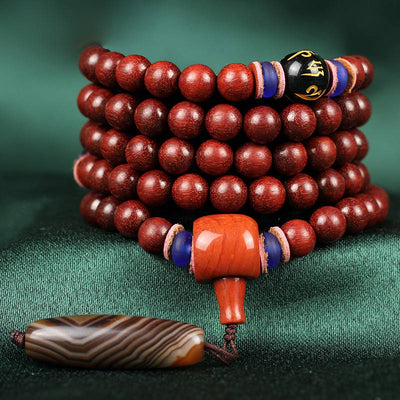 Buddha Stones Tibetan Small Leaf Red Sandalwood Mala Balance Necklace Bracelet Bracelet BS main