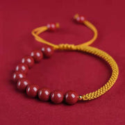 Buddha Stones Natural Cinnabar King Kong Knot Blessing String Bracelet Bracelet BS Cinnabar Yellow String 8mm