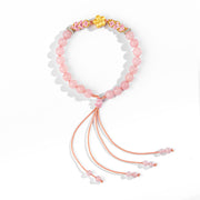 Buddha Stones 999 Sterling Silver Natural Red Agate Pink Crystal Cherry blossom Bracelet Bracelet BS 3