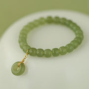 Buddha Stones Natural Hetian Jade Peace Buckle Prosperity Luck Bracelet Bracelet BS 1