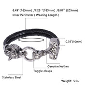 Buddha Stones Wolf Head Titanium Steel Leather Weave Blessing Bracelet