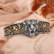 Buddha Stones 925 Sterling Silver Chinese Zodiac Tiger Keep Away Evil Spirits Bracelet Bangle