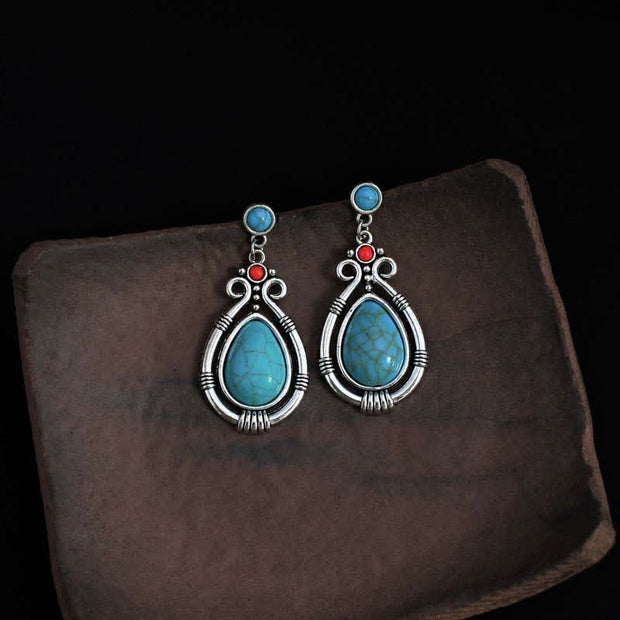 Buddha Stones Tibet Vintage Turquoise Waterdrop Strength Drop Dangle Earrings Clips Earrings BS 1