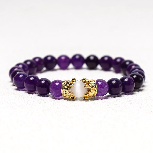 Buddha Stones Natural Stone King&Queen Crown Healing Energy Beads Couple Bracelet Bracelet BS 2