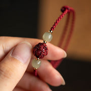 Buddha Stones Natural Cinnabar Chinese Zodiac Hetian Jade Fu Character Luck Rope Bracelet Bracelet BS 12