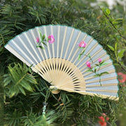Buddha Stones Butterfly Flowers Nine-Tailed Fox Crane Embroidery Handheld Silk Bamboo Folding Fan